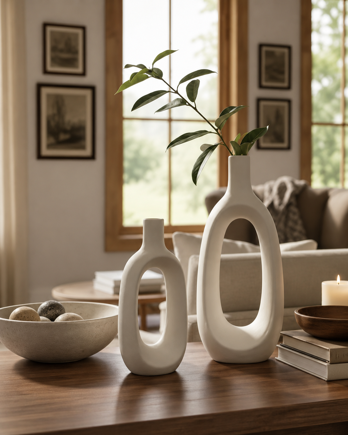 Minimalist White Ceramic Donut Vases Modern Nordic Home Decor Set of 2