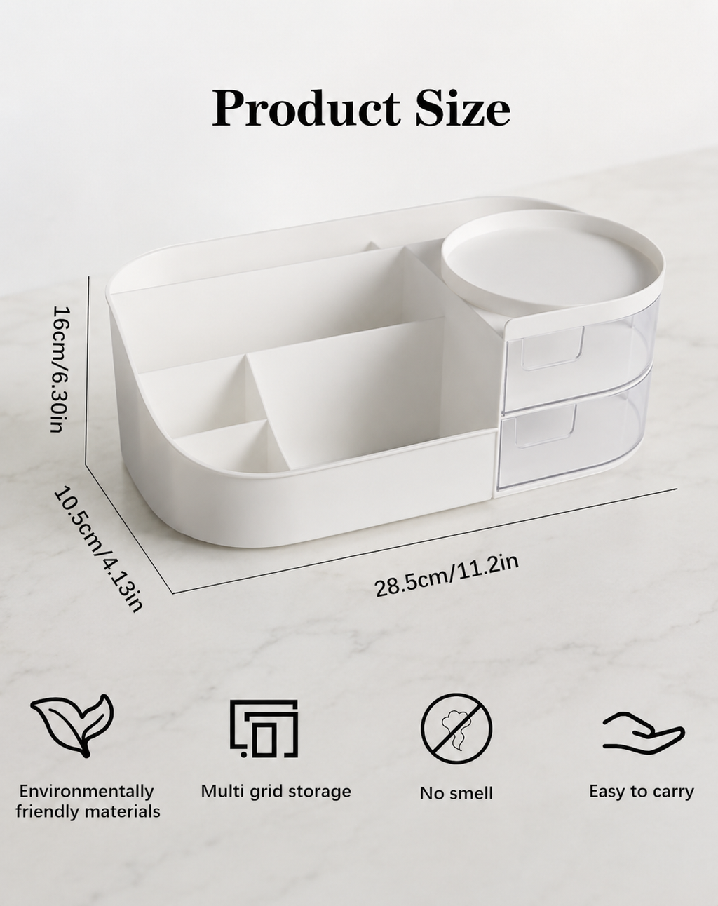 Luxury Large Makeup Organizer with Drawers - Elegant Cosmetic Storage Box for Vanity and Countertop