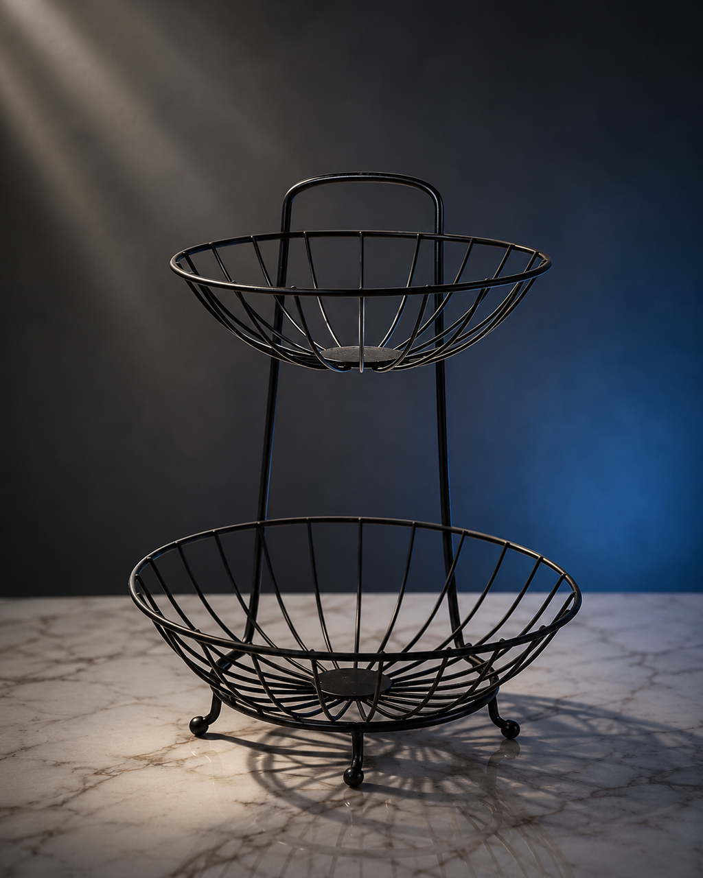 2-Tier Matte Black Metal Fruit Basket Stand – Decorative Dual-Layer Countertop Storage Organizer for Fruits, Vegetables, and Snacks
