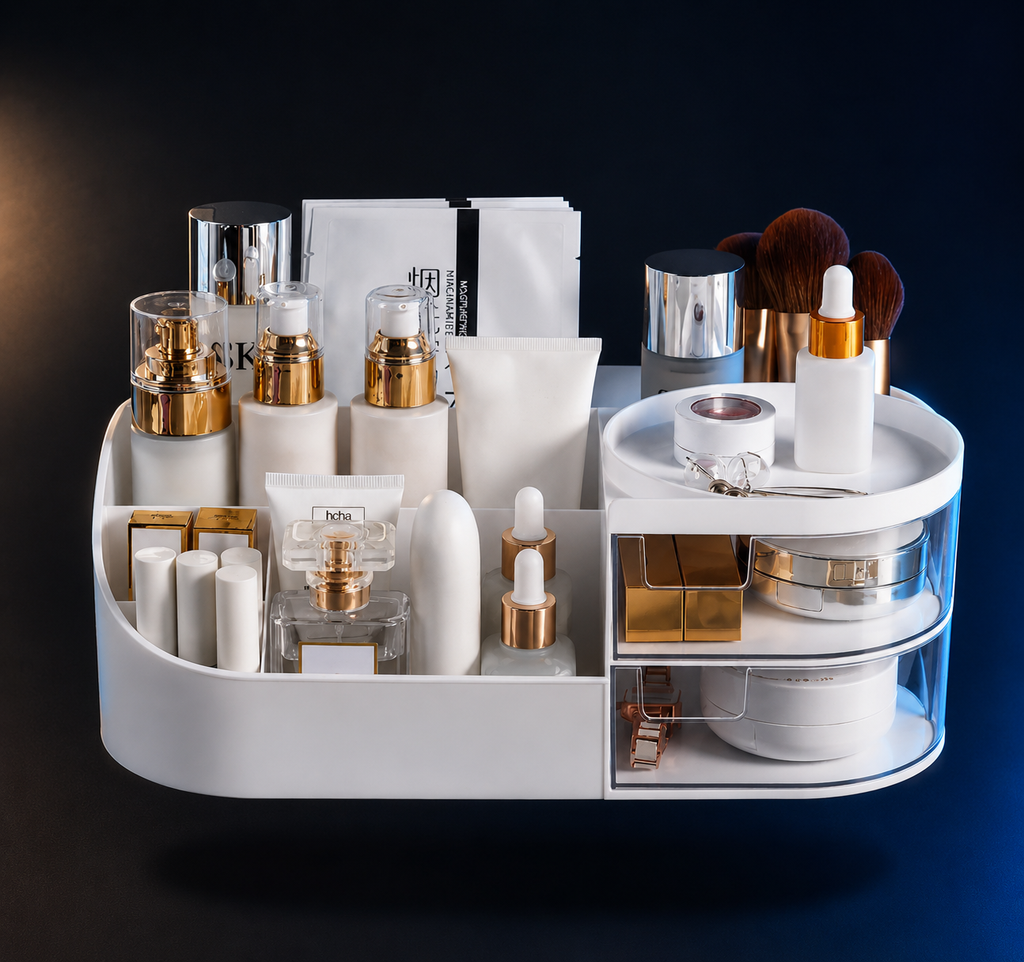 Luxury Large Makeup Organizer with Drawers - Elegant Cosmetic Storage Box for Vanity and Countertop