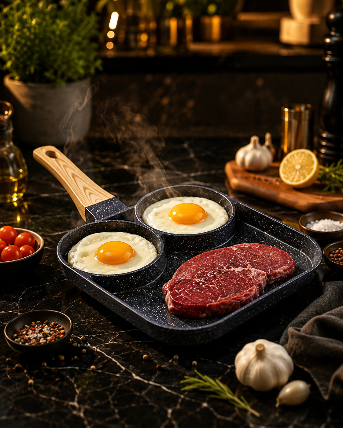 3-in-1 Nonstick Breakfast Frying Pan with Dual Egg Sections