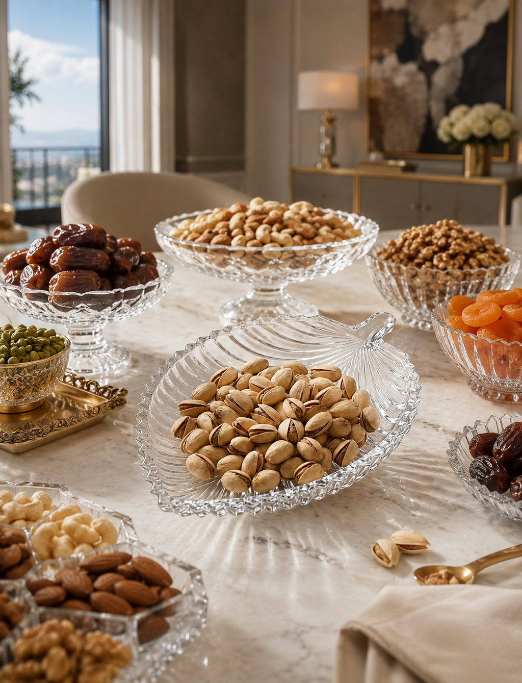 Elegant Leaf Shaped Glass Serving Plate for Dry Fruits and Snacks