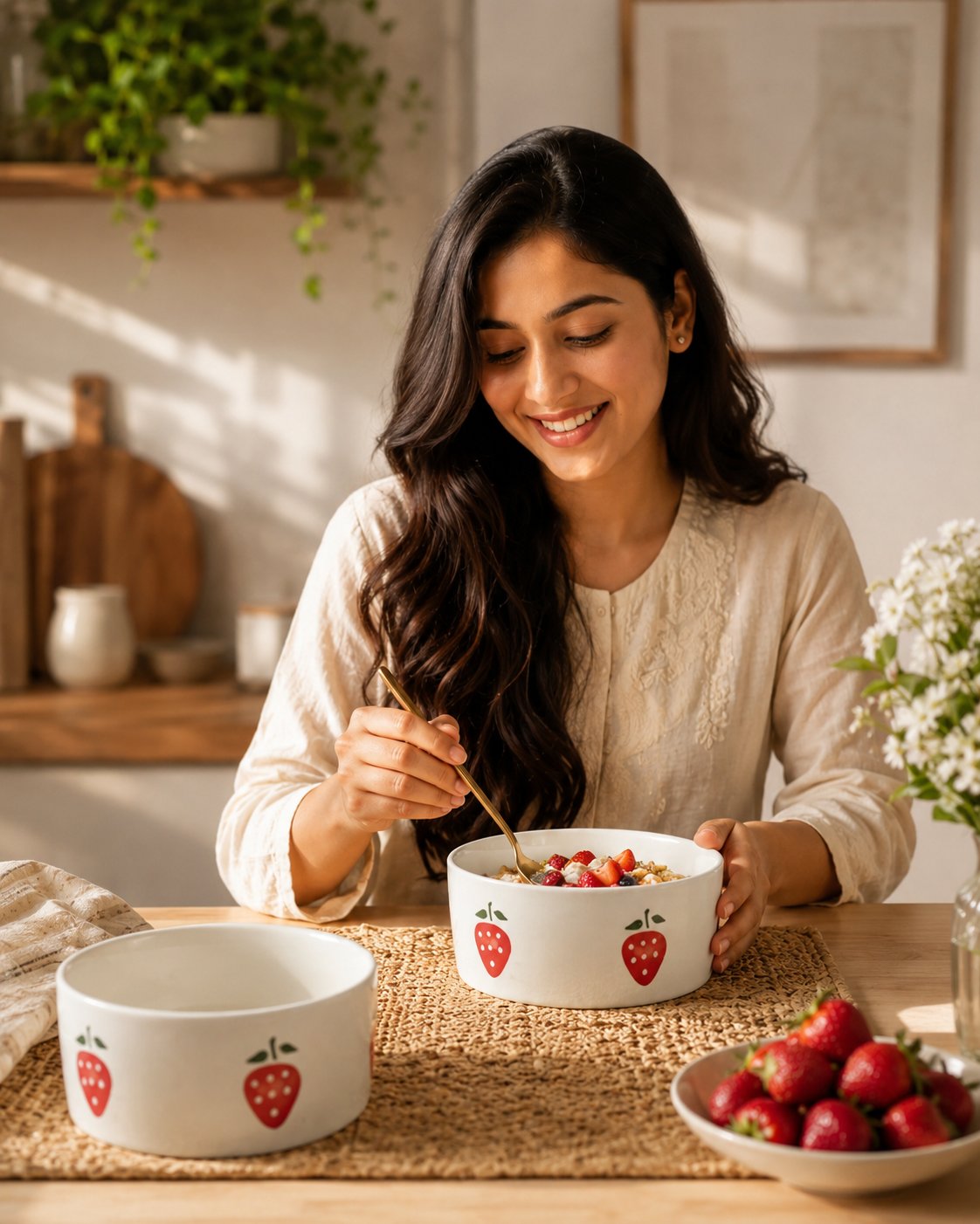 Sweet Strawberry Ceramic Serving Bowls Set of 2