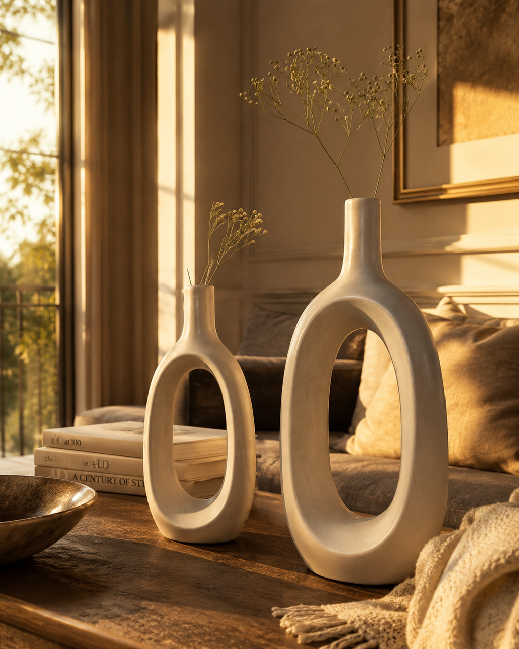 Minimalist White Ceramic Donut Vases Modern Nordic Home Decor Set of 2