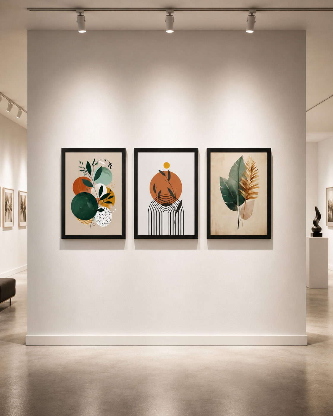 Modern Boho Geometric Botanical Wall Art Frames Set of 3 A4 Size