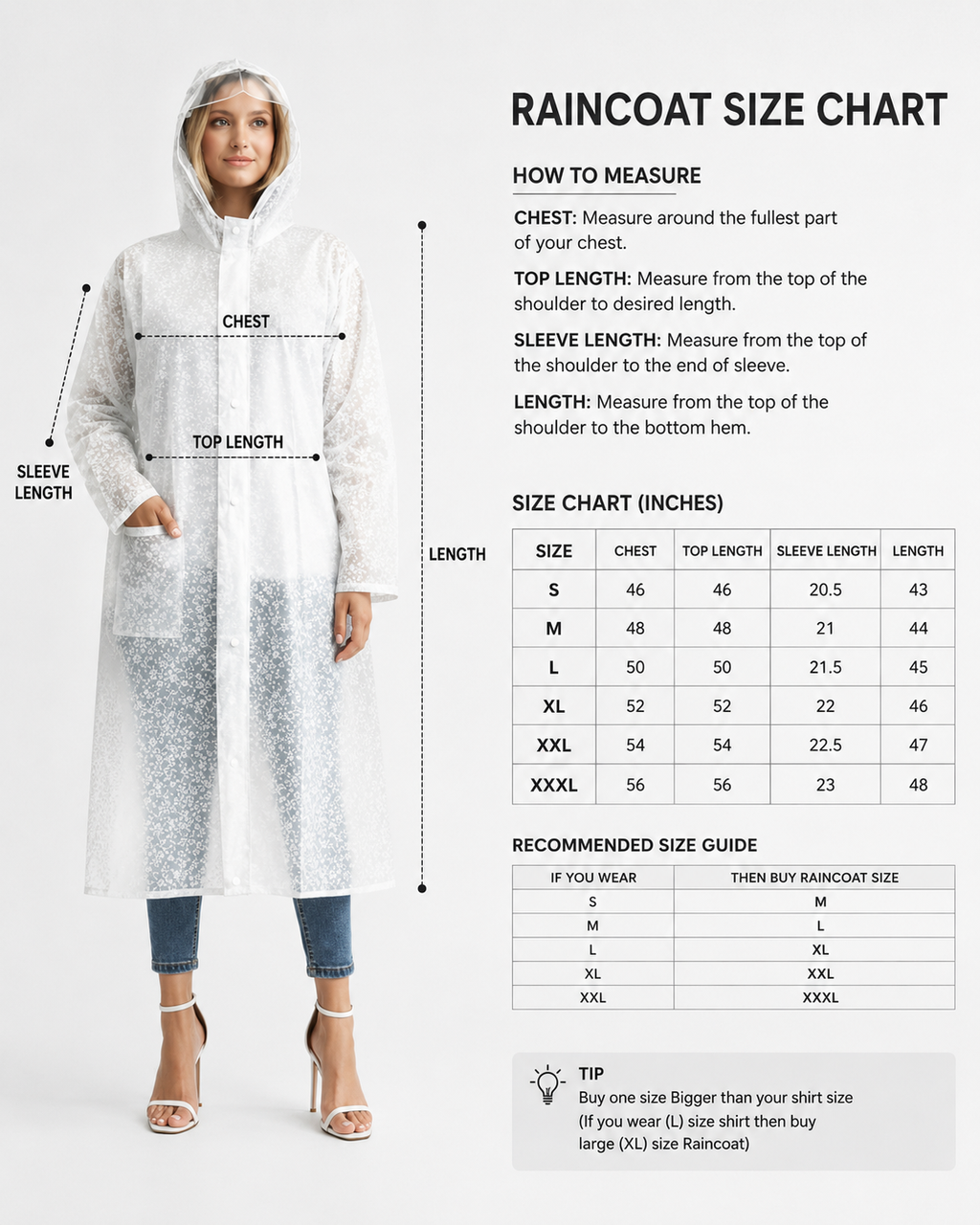 Translucent White Floral Raincoat Lightweight Rain Wear