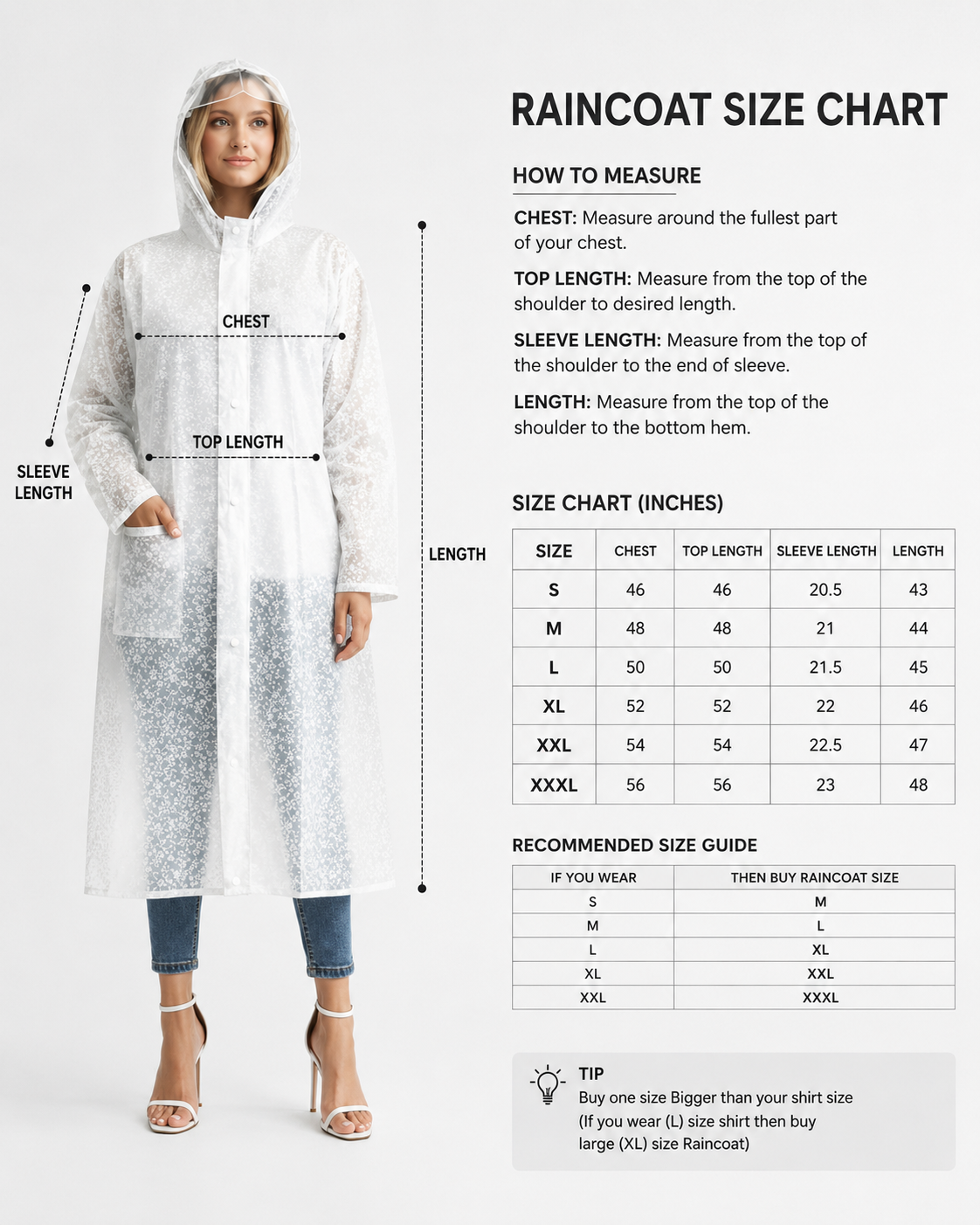 Translucent White Floral Raincoat Lightweight Rain Wear