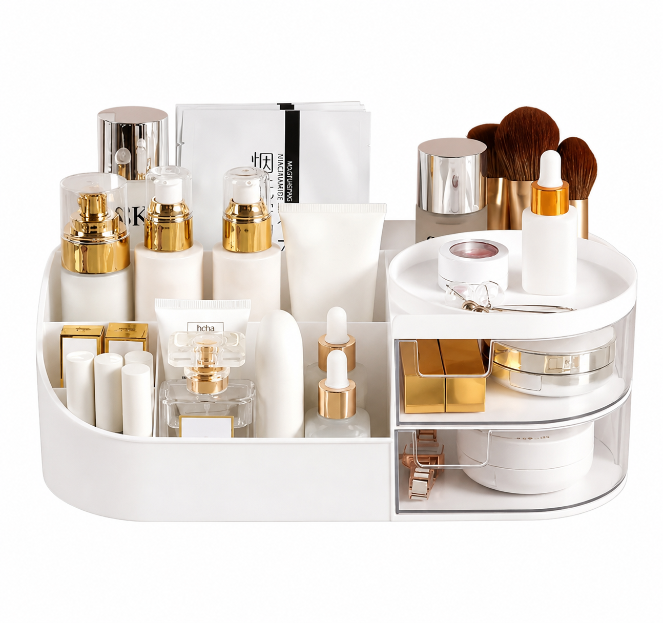 Luxury Large Makeup Organizer with Drawers - Elegant Cosmetic Storage Box for Vanity and Countertop