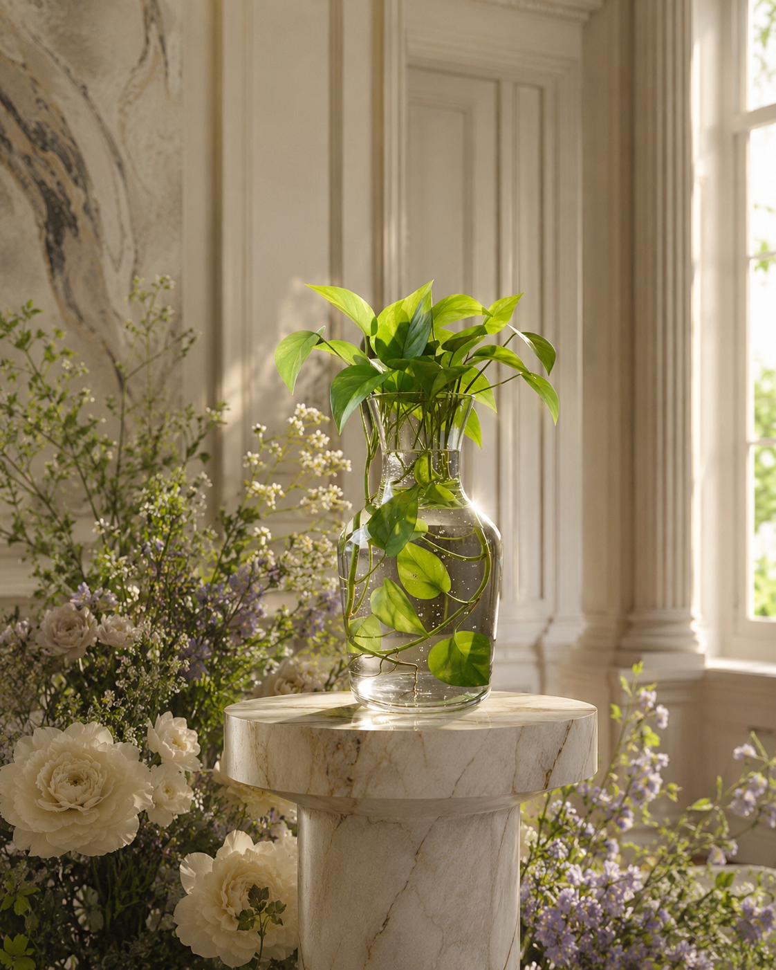 Modern Clear Glass Vase for Money Plant and Flowers