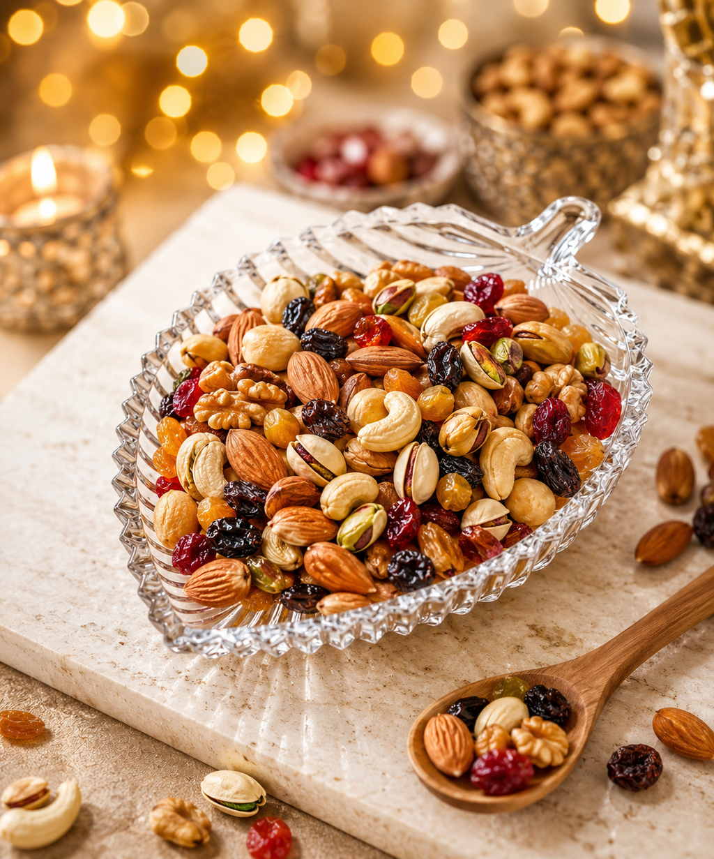 Elegant Leaf Shaped Glass Serving Plate for Dry Fruits and Snacks