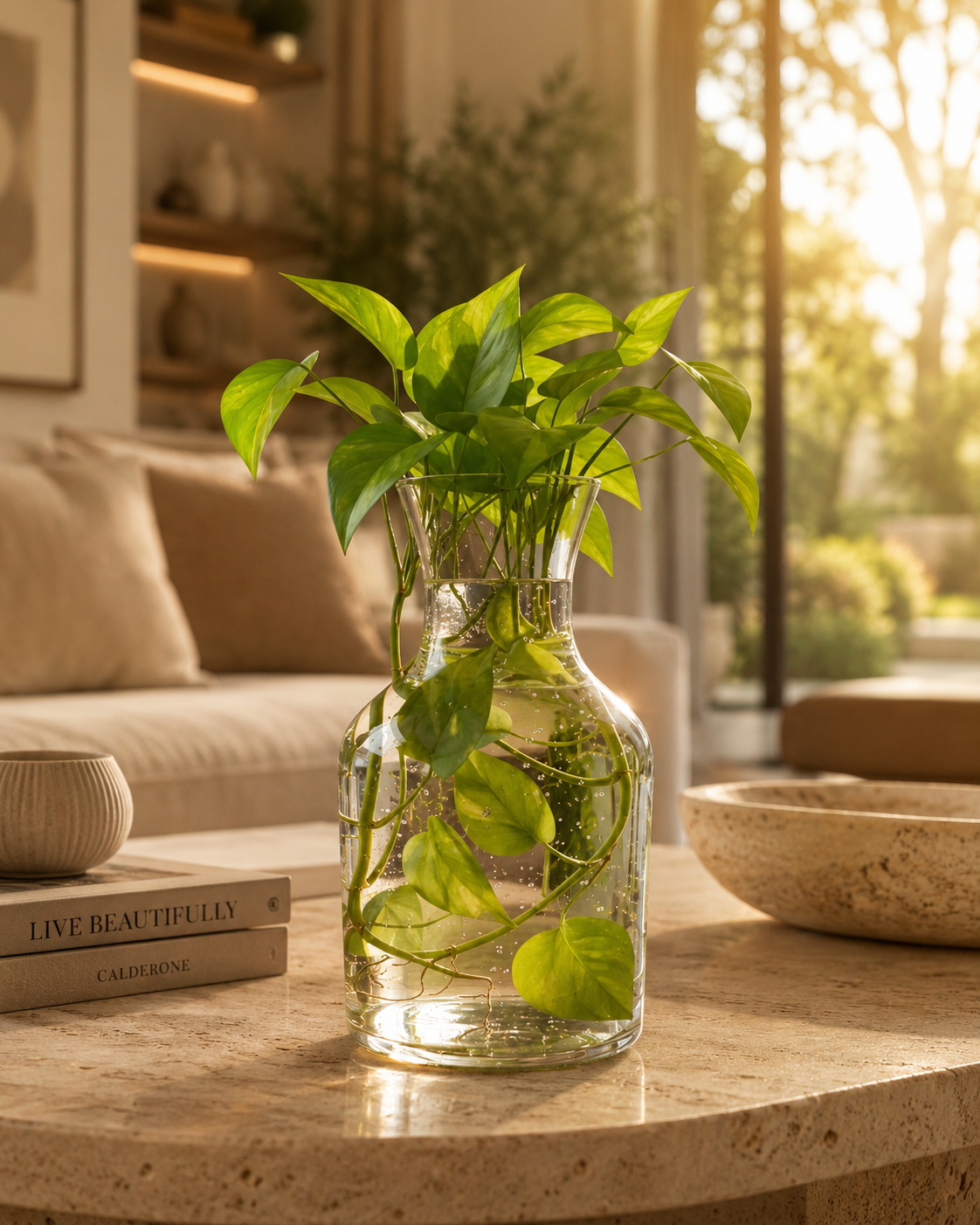 Modern Clear Glass Vase for Money Plant and Flowers