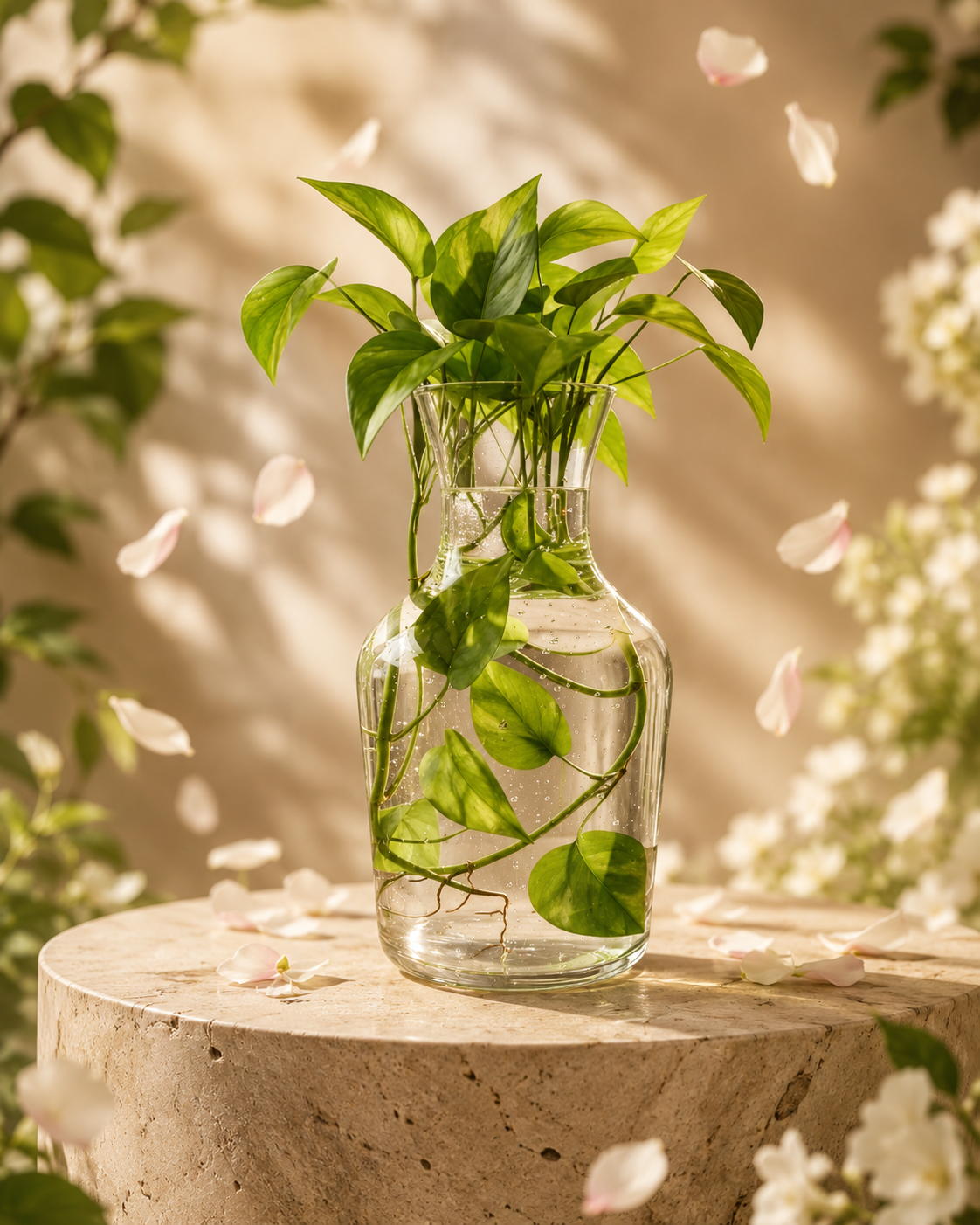 Modern Clear Glass Vase for Money Plant and Flowers