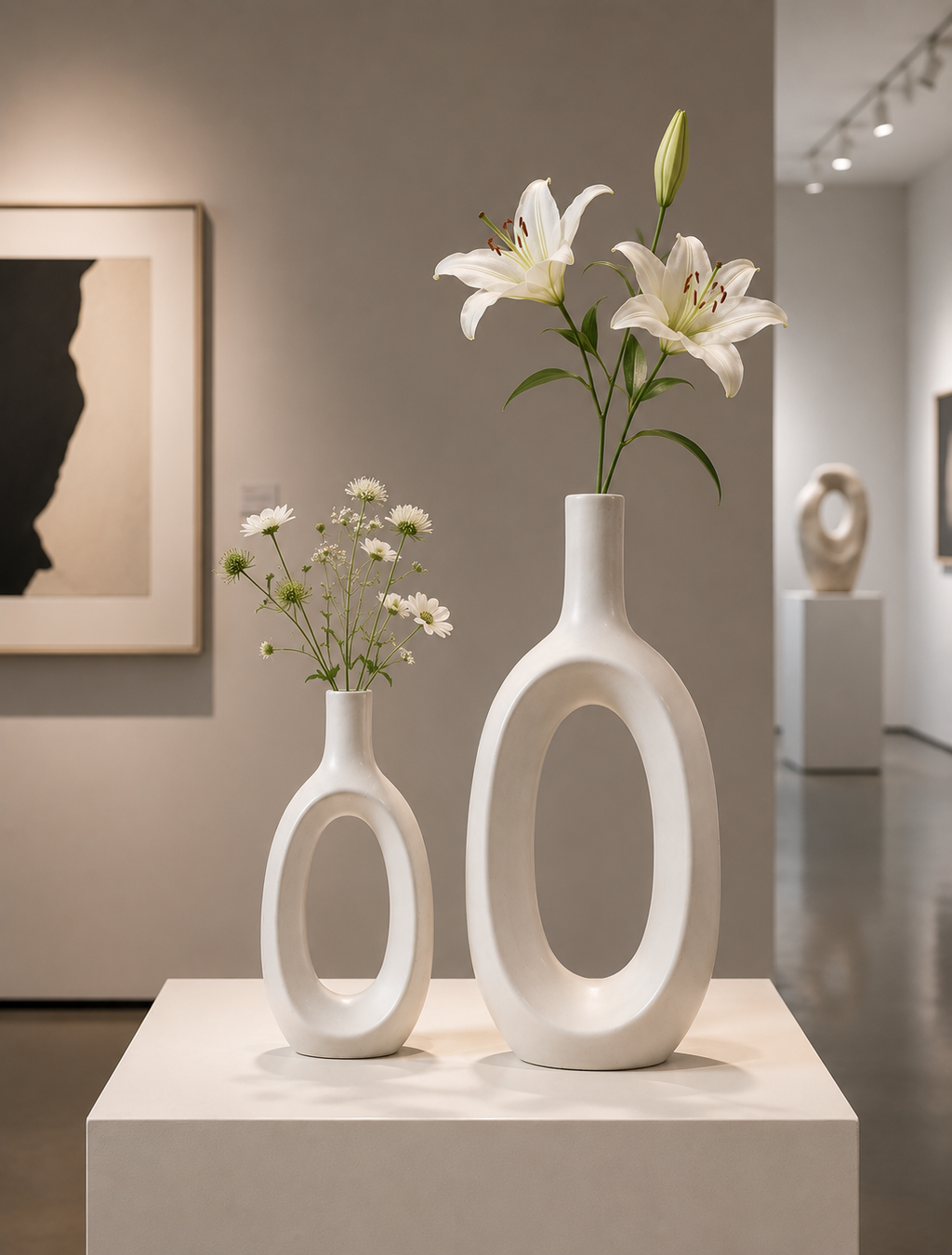 Minimalist White Ceramic Donut Vases Modern Nordic Home Decor Set of 2
