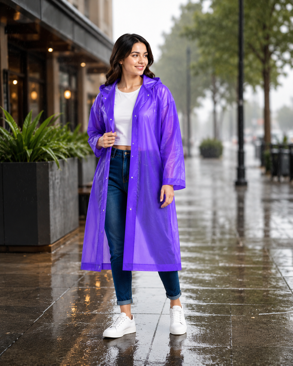 Premium Long Purple Rain Jacket for Men and Women Unisex Rain Gear