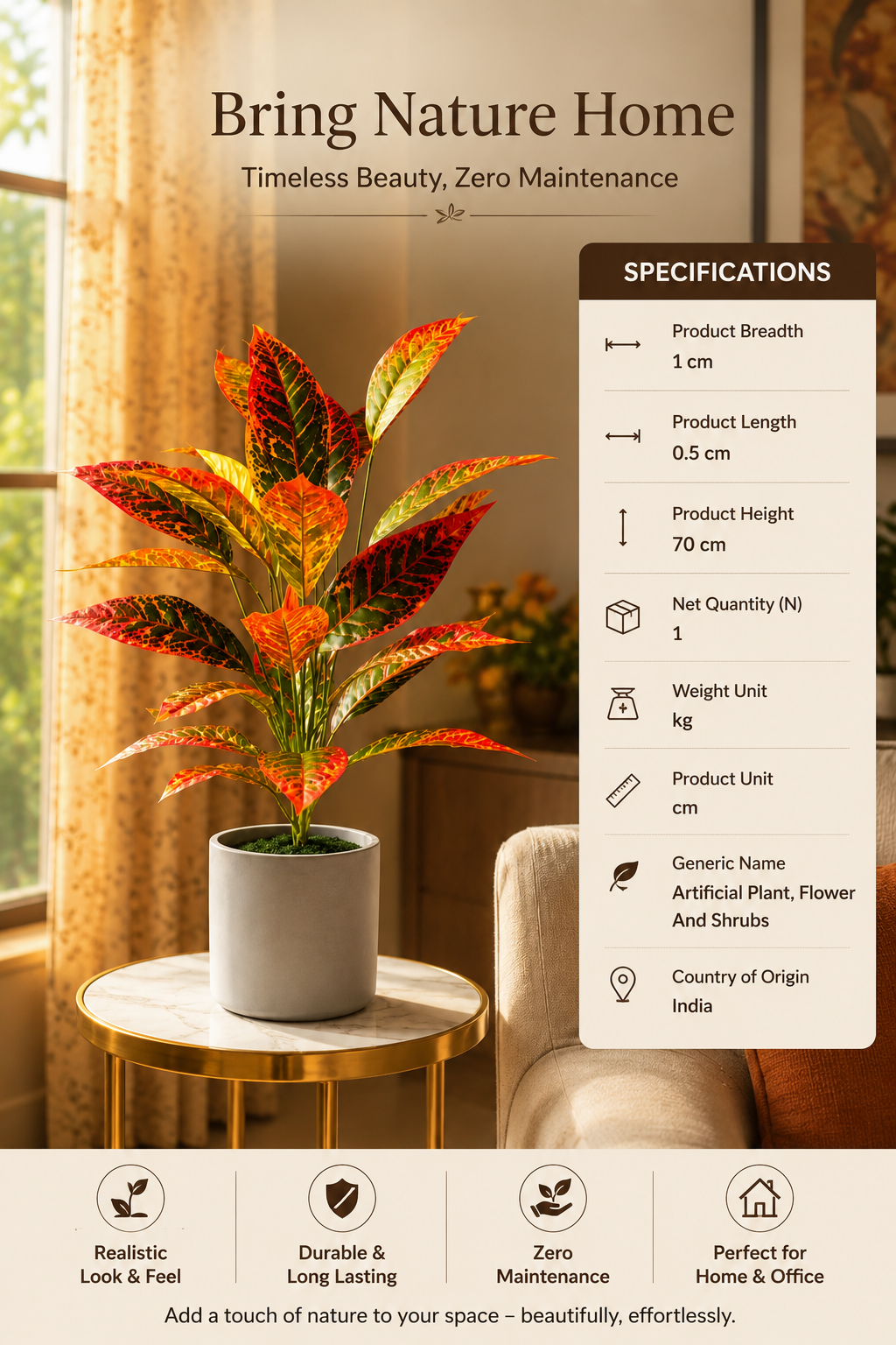 Faux Colorful Leaf Indoor Artificial Plant with Grooved Planter