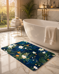 Anti-Slip  Blue Floral Rubber Bath Mat for Bathroom and Entryway