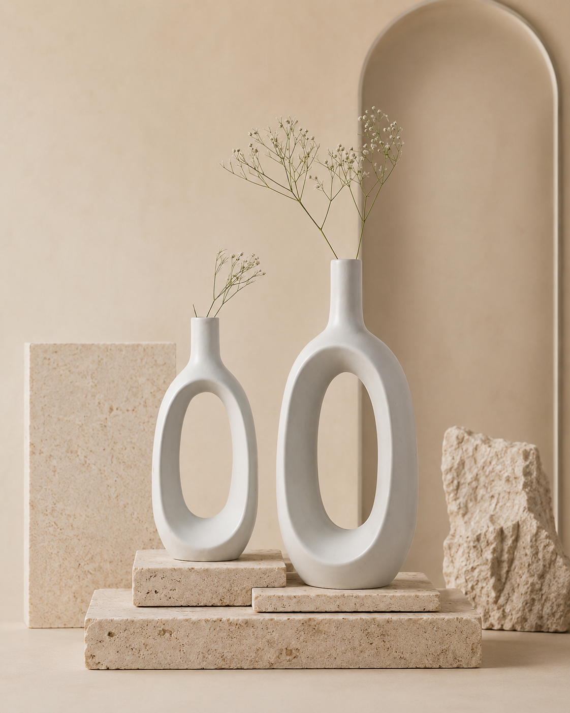 Minimalist White Ceramic Donut Vases Modern Nordic Home Decor Set of 2