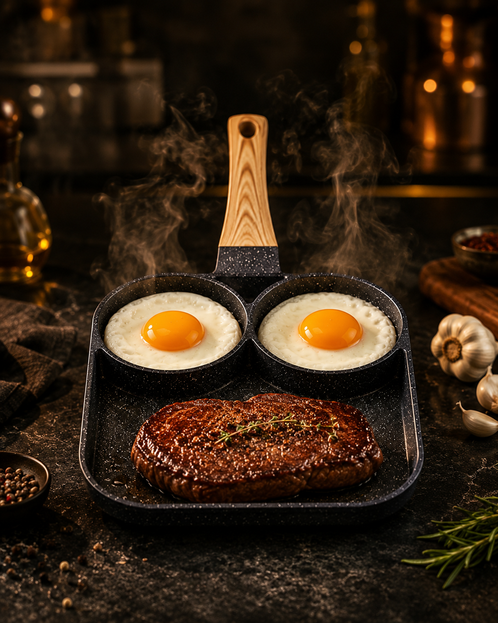 3-in-1 Nonstick Breakfast Frying Pan with Dual Egg Sections