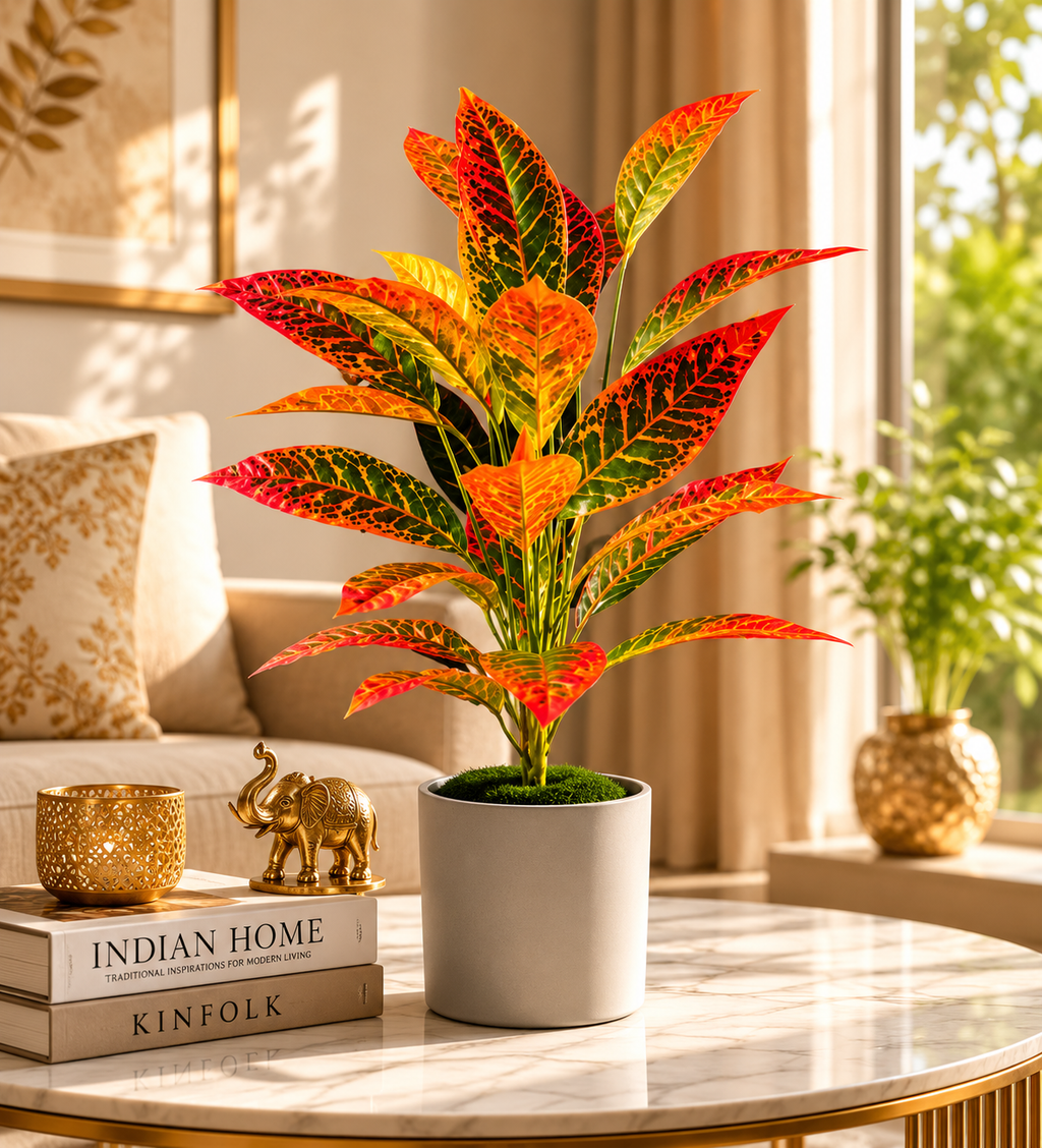 Faux Colorful Leaf Indoor Artificial Plant with Grooved Planter