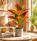 Faux Colorful Leaf Indoor Artificial Plant with Grooved Planter