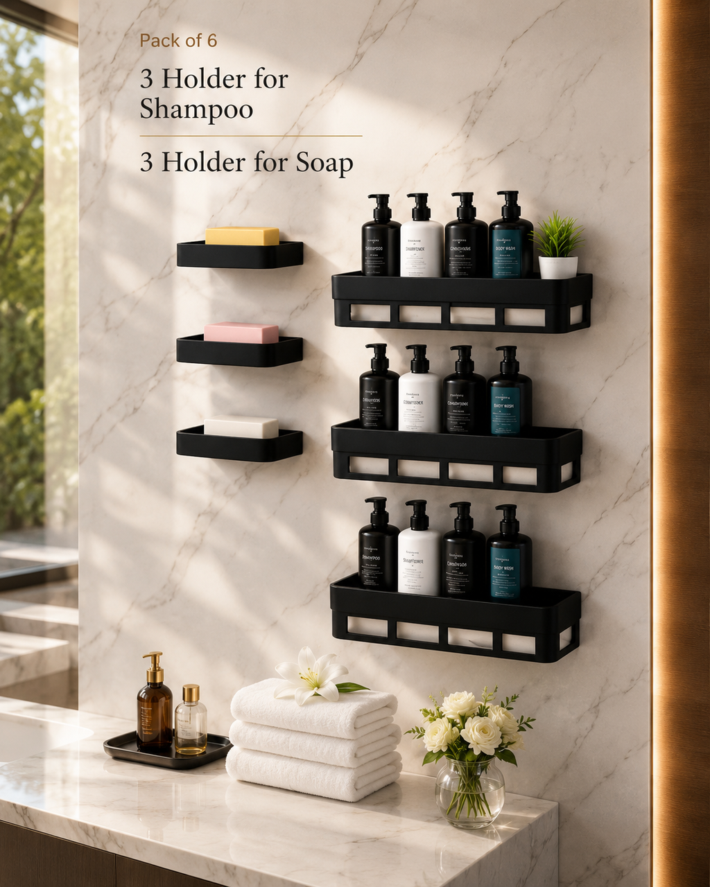 Self-Adhesive Wall Mounted Bathroom Caddy and Soap Holder Set