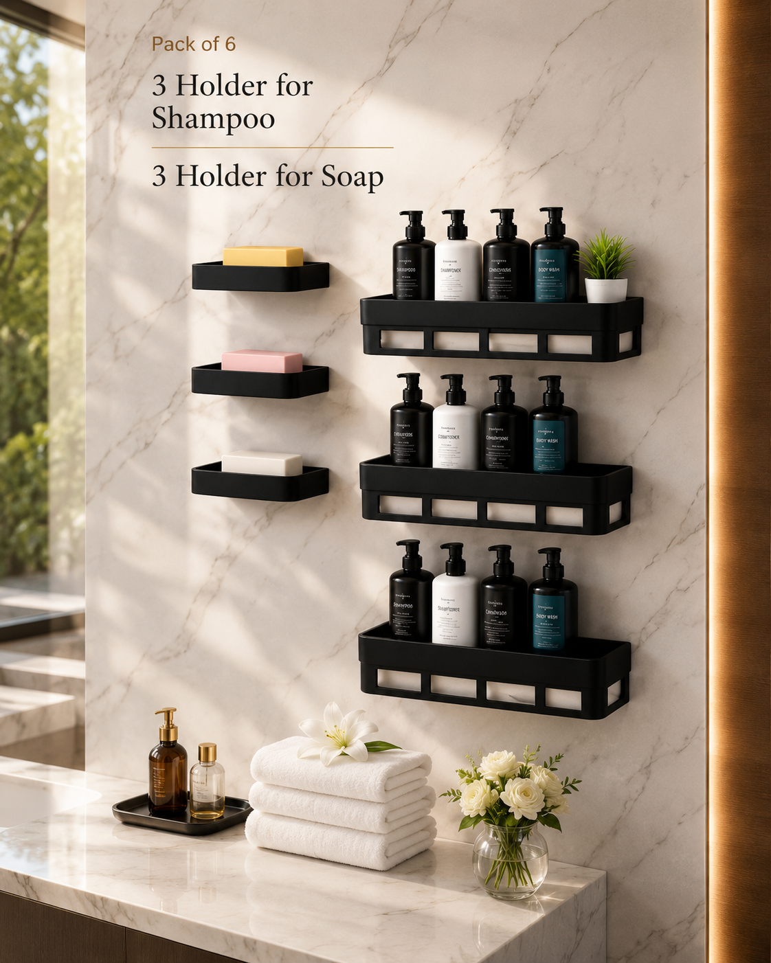 Self-Adhesive Wall Mounted Bathroom Caddy and Soap Holder Set