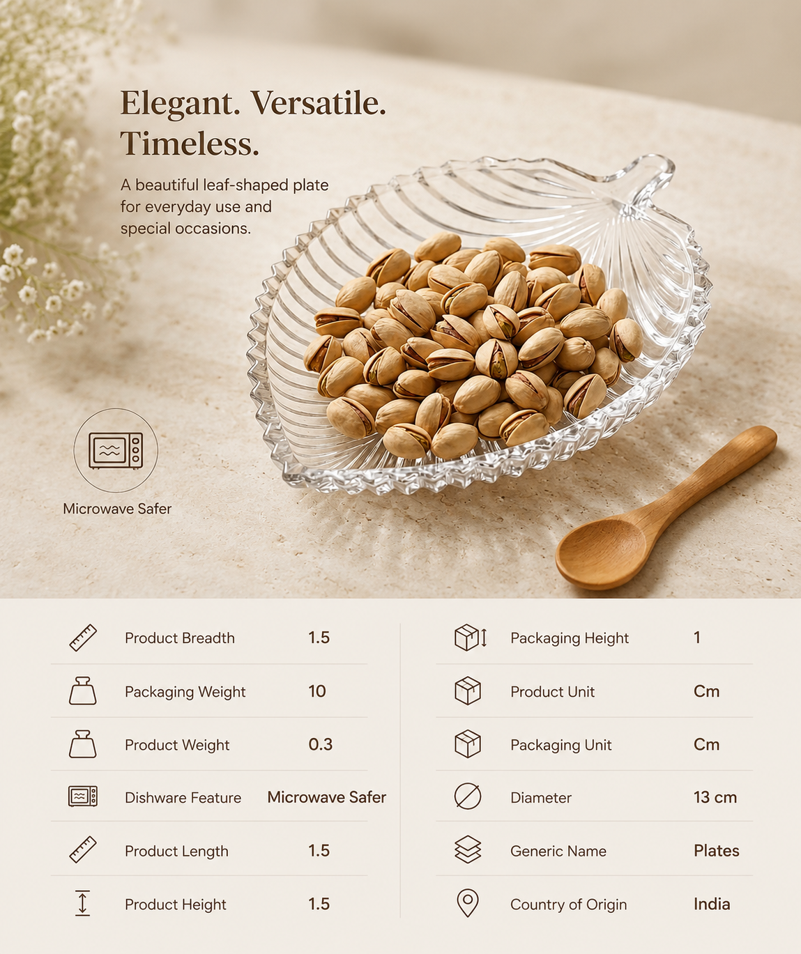 Elegant Leaf Shaped Glass Serving Plate for Dry Fruits and Snacks