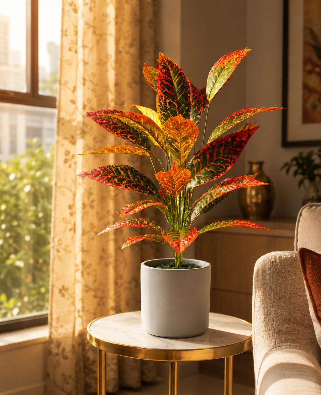 Faux Colorful Leaf Indoor Artificial Plant with Grooved Planter