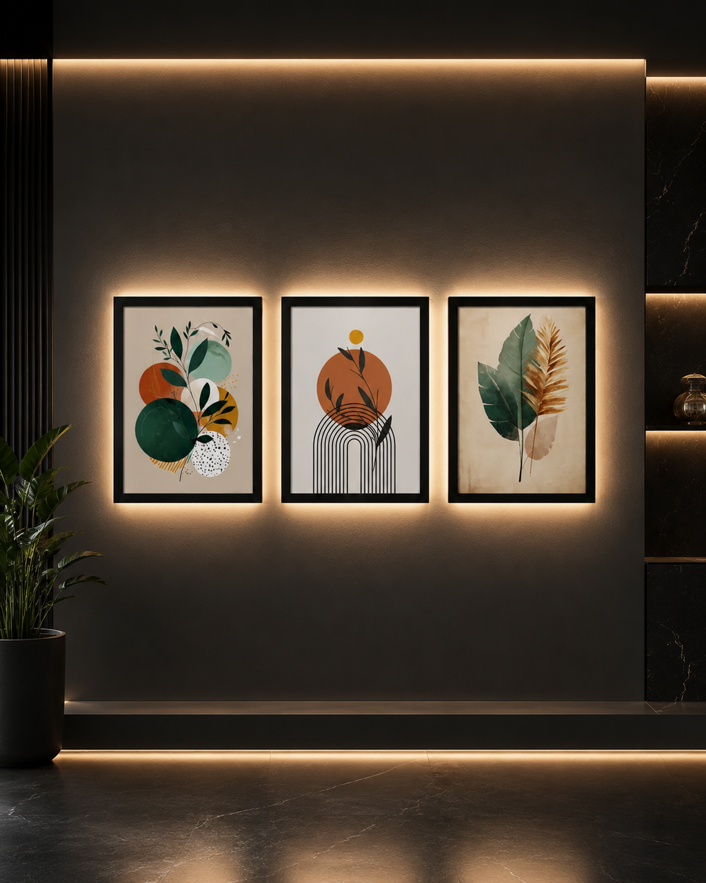 Modern Boho Geometric Botanical Wall Art Frames Set of 3 A4 Size