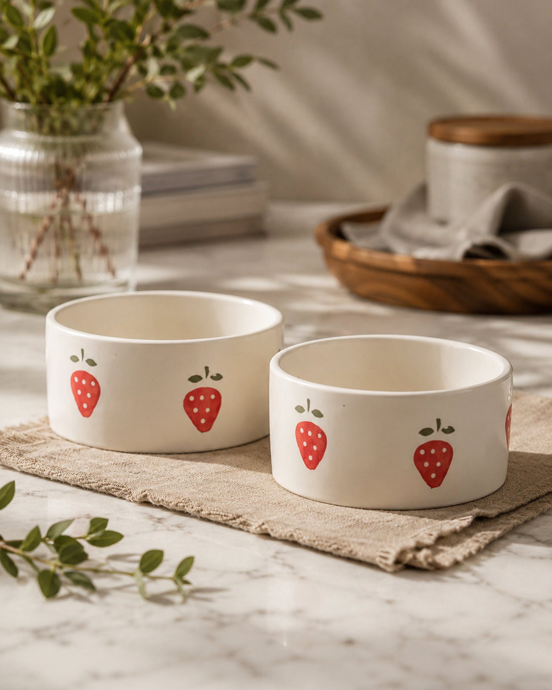 Sweet Strawberry Ceramic Serving Bowls Set of 2