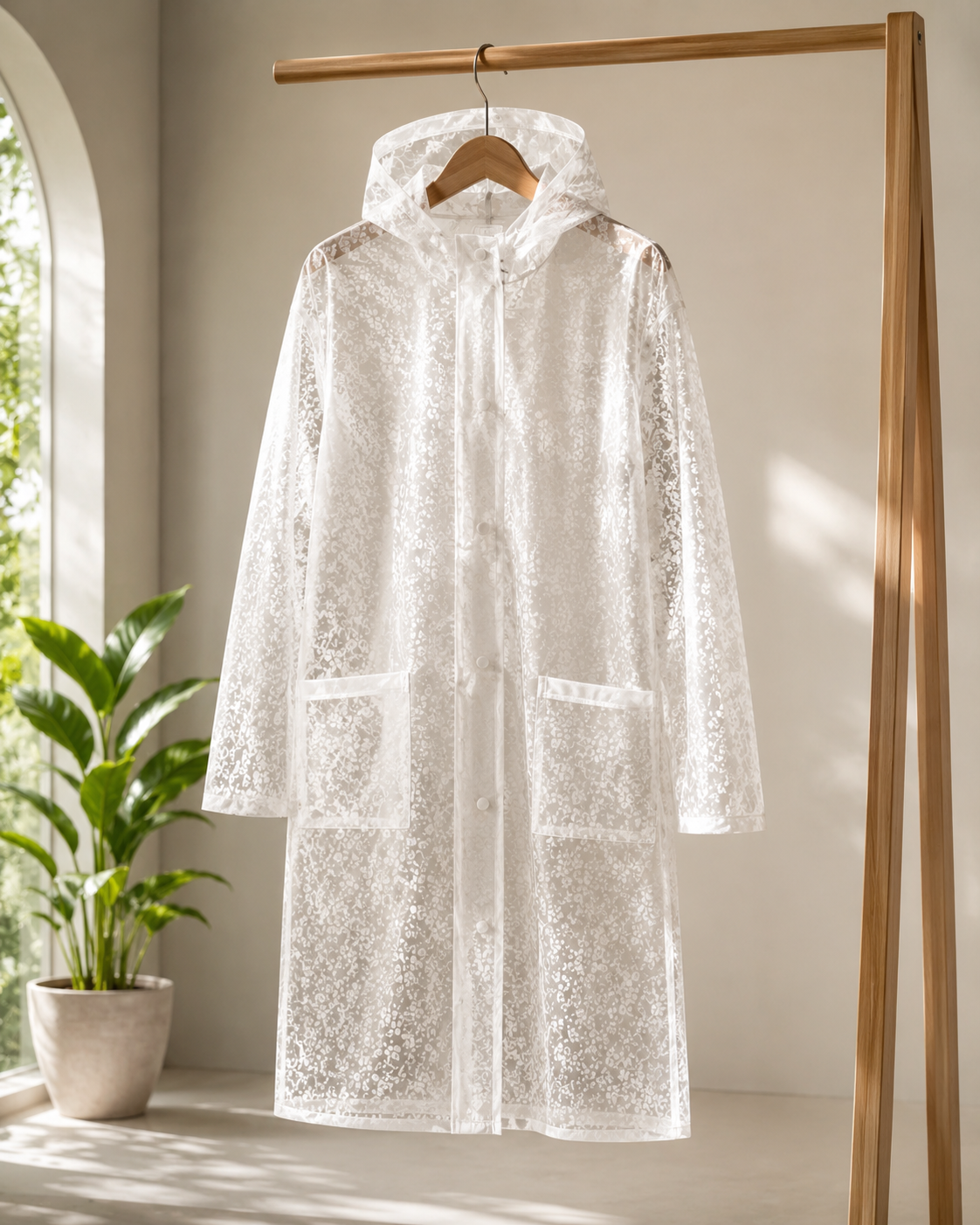 Translucent White Floral Raincoat Lightweight Rain Wear