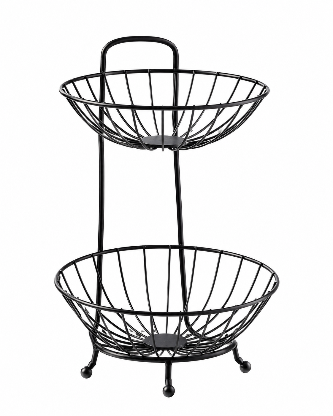 2-Tier Matte Black Metal Fruit Basket Stand – Decorative Dual-Layer Countertop Storage Organizer for Fruits, Vegetables, and Snacks