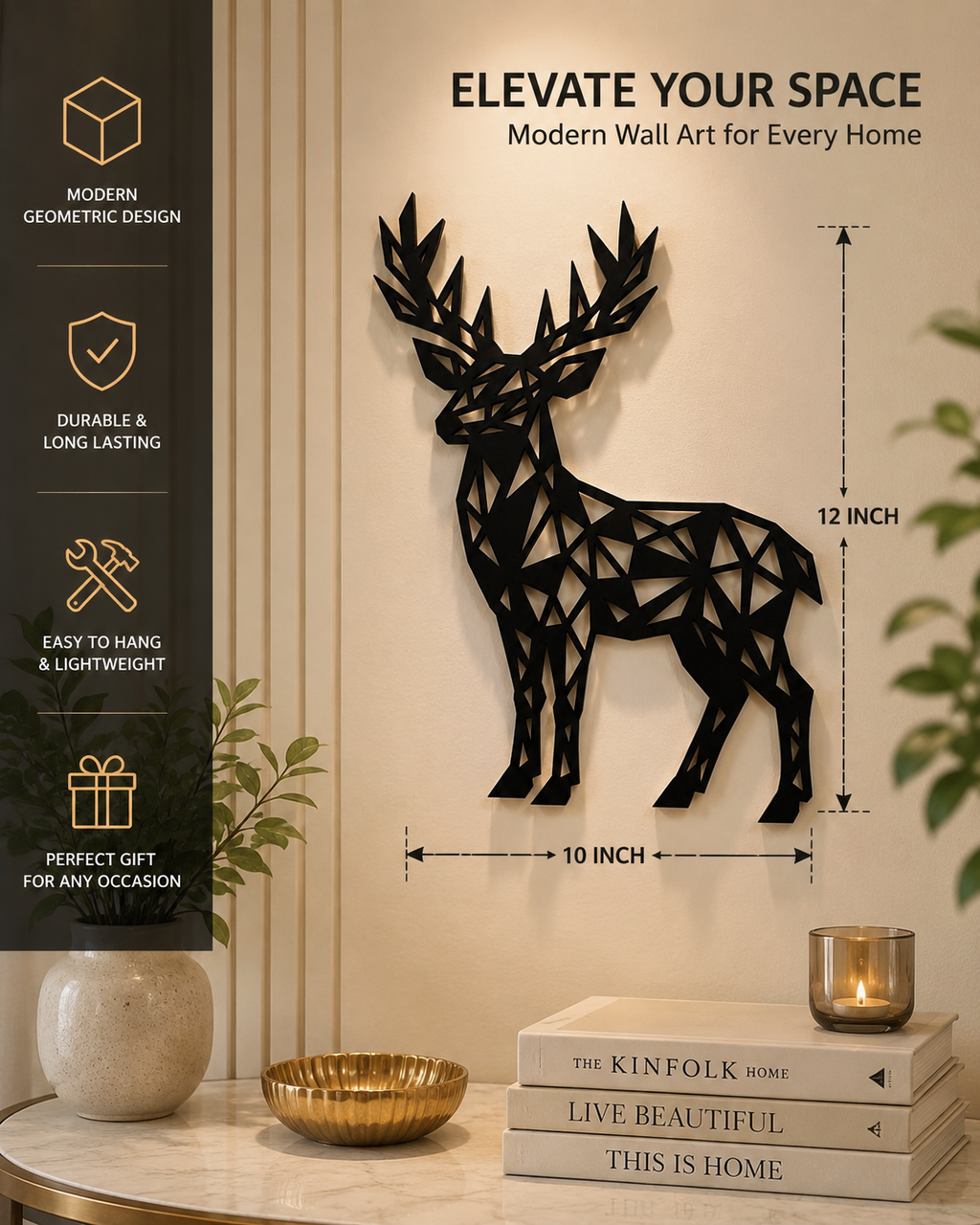 Geometric Deer Metal Wall Art – Modern Nordic Silhouette