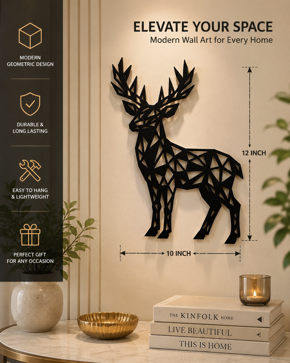 Geometric Deer Metal Wall Art – Modern Nordic Silhouette