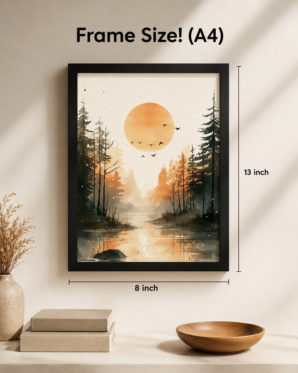 Modern Boho Geometric Botanical Wall Art Frames Set of 3 A4 Size