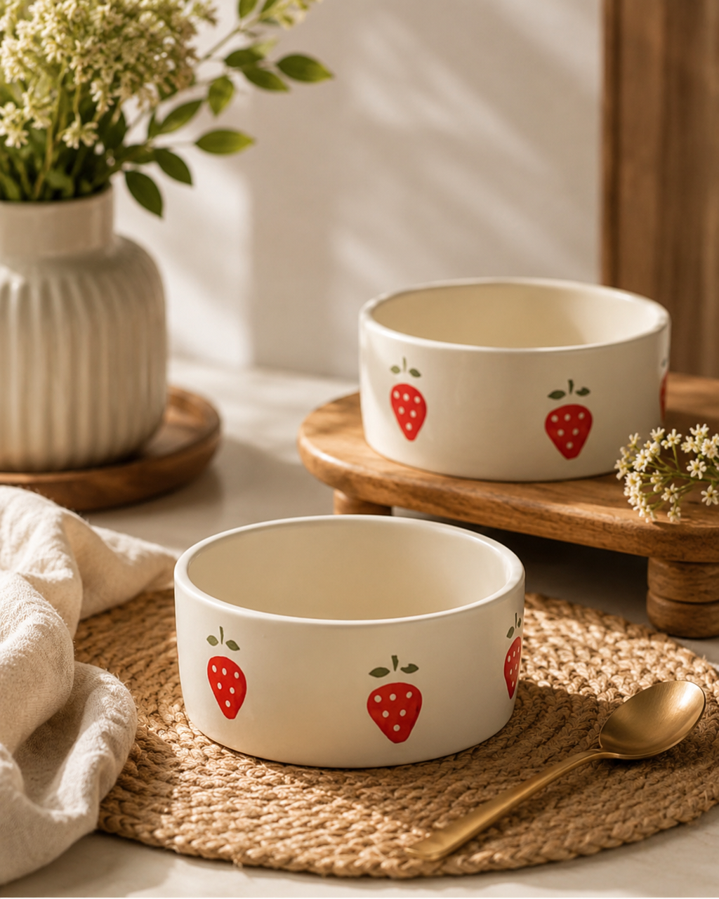 Sweet Strawberry Ceramic Serving Bowls Set of 2