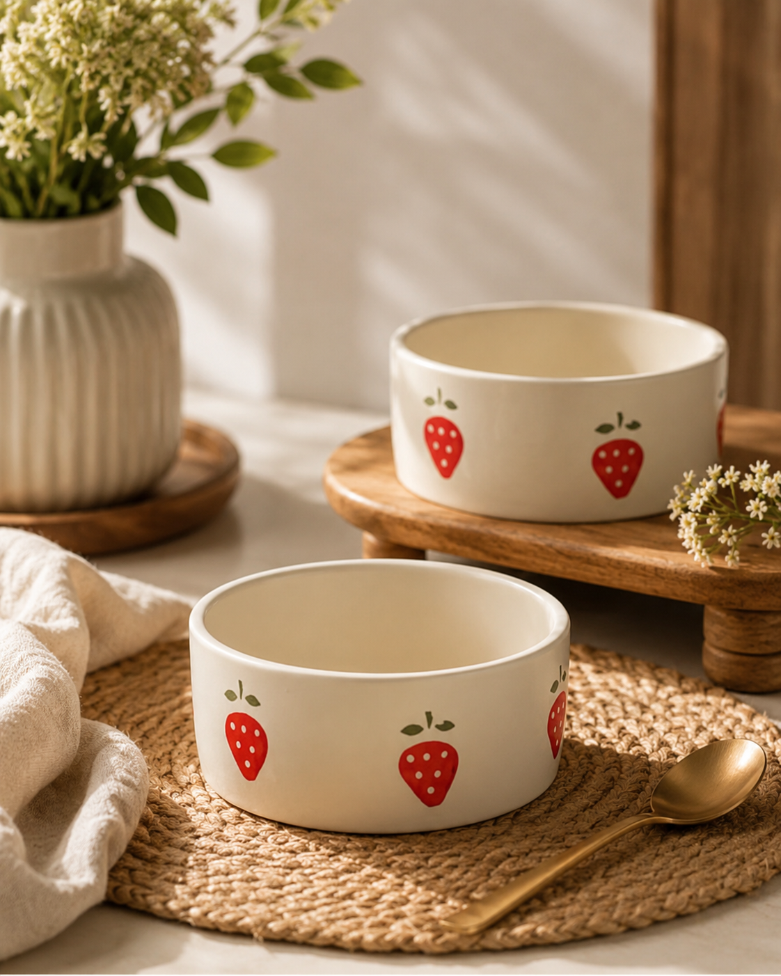 Sweet Strawberry Ceramic Serving Bowls Set of 2