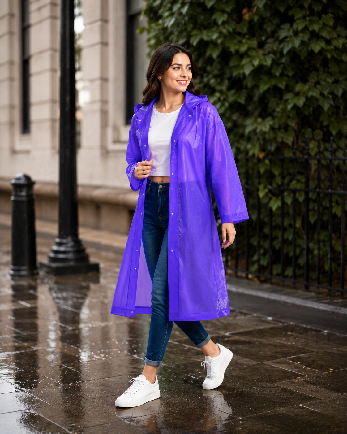 Premium Long Purple Rain Jacket for Men and Women Unisex Rain Gear