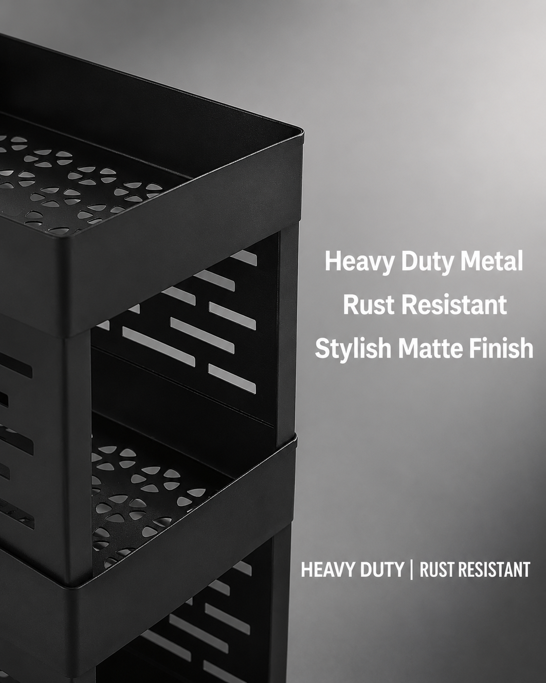 5-Tier Slim Rolling Utility Cart – Heavy-Duty Matte Black Metal Organizer Rack with Wheels for Kitchen Pantry, Home Office, and Craft Storage