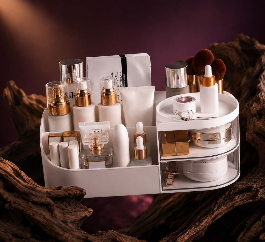 Luxury Large Makeup Organizer with Drawers - Elegant Cosmetic Storage Box for Vanity and Countertop