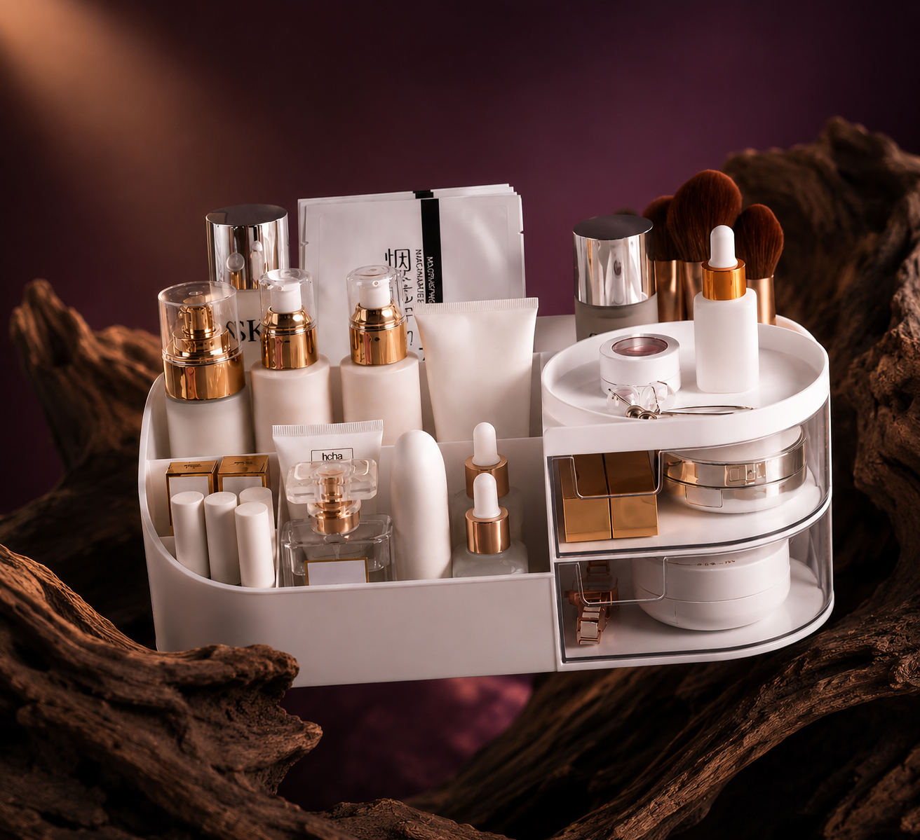 Luxury Large Makeup Organizer with Drawers - Elegant Cosmetic Storage Box for Vanity and Countertop