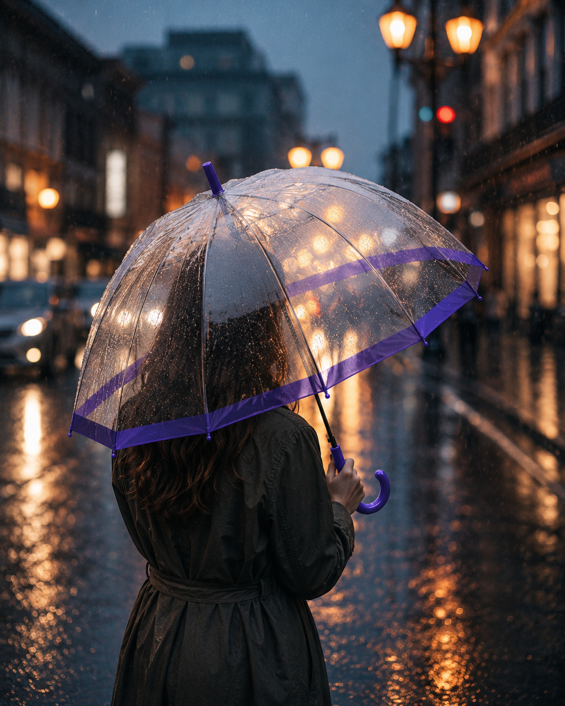 Clear Dome Rain Umbrella - Windresistant & Waterproof Transparent Umbrella with Purple Trim