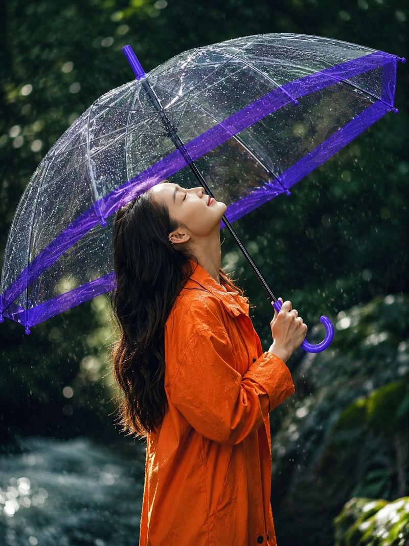 Clear Dome Rain Umbrella - Windresistant & Waterproof Transparent Umbrella with Purple Trim